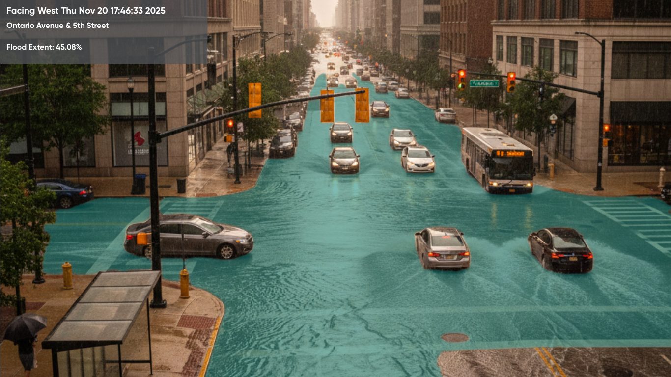 ClearVision AI measures the percentage of roadway and sidewalks covered in visible puddles